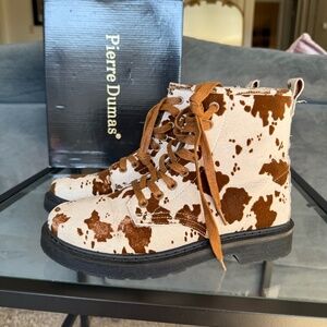 animal printed lace up boots